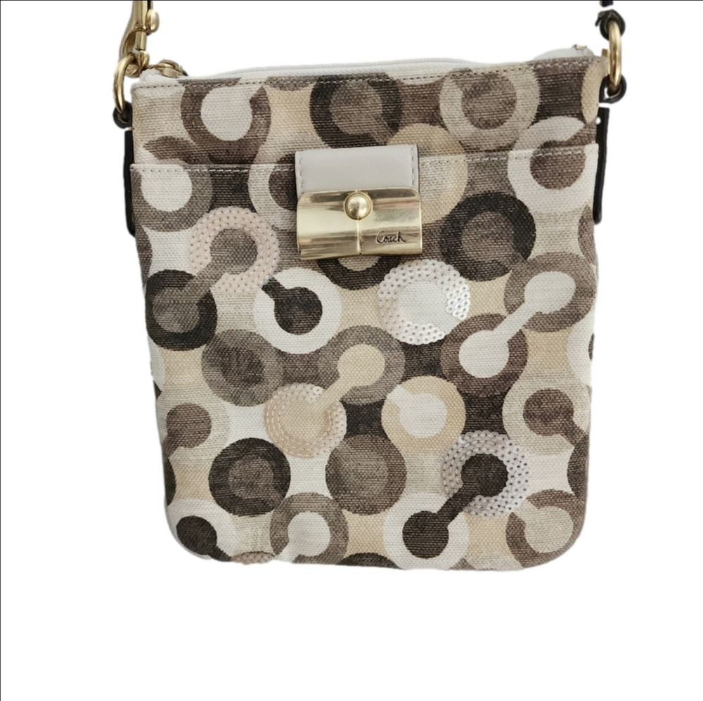 Rare Vintage Coach Kristin Swing crossbody 43725 Beige Brown Sequin Signature